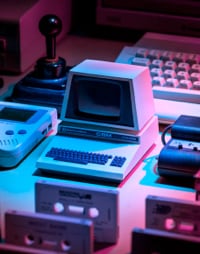 a vintage computer sitting on a desk